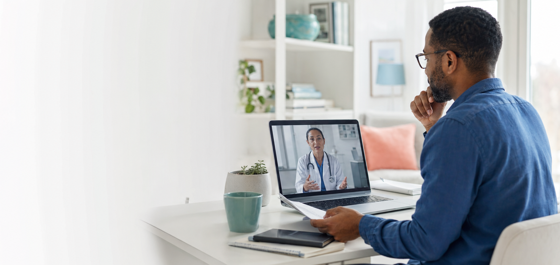 Patient reviewing medical documents during an online doctor consultation